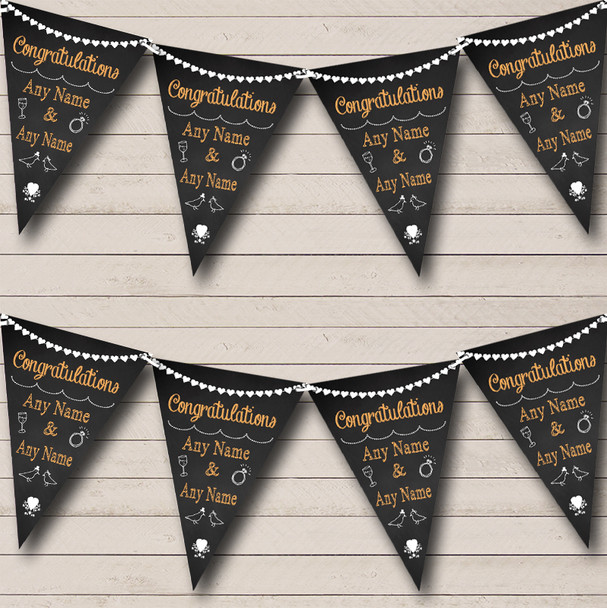 Chalkboard Congratulations Black White & Orange Wedding Bunting