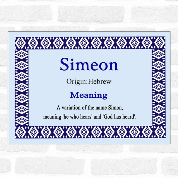 Simeon Name Meaning Blue Certificate