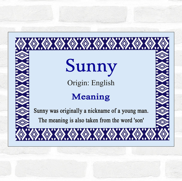 Sunny Name Meaning Blue Certificate