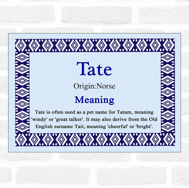 Tate Name Meaning Blue Certificate