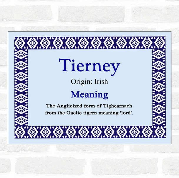 Tierney Name Meaning Blue Certificate