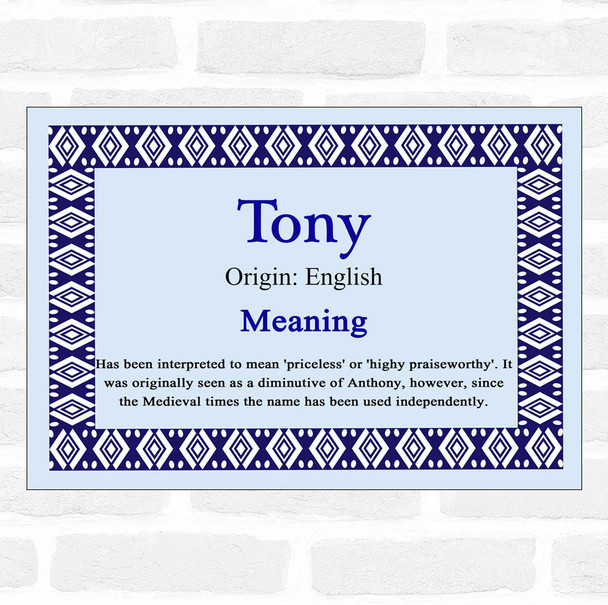 Tony Name Meaning Blue Certificate