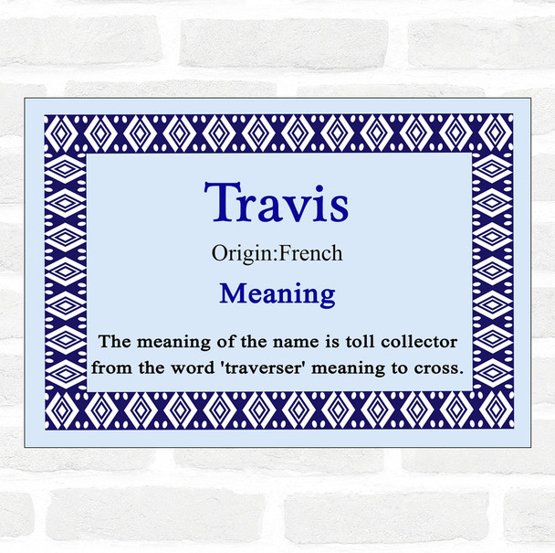 Travis Name Meaning Blue Certificate