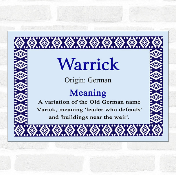 Warrick Name Meaning Blue Certificate