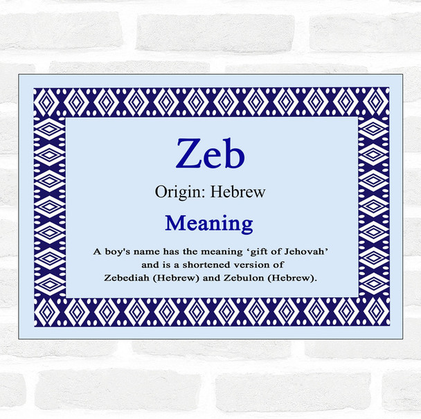 Zeb Name Meaning Blue Certificate