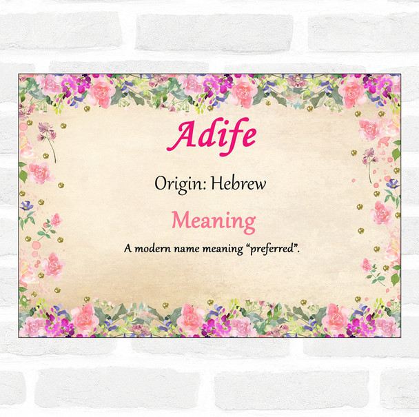 Adife Name Meaning Floral Certificate