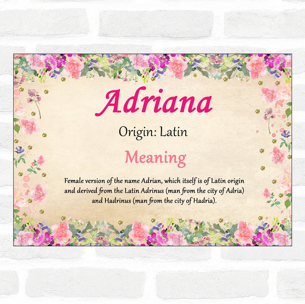 Adriana Name Meaning Floral Certificate