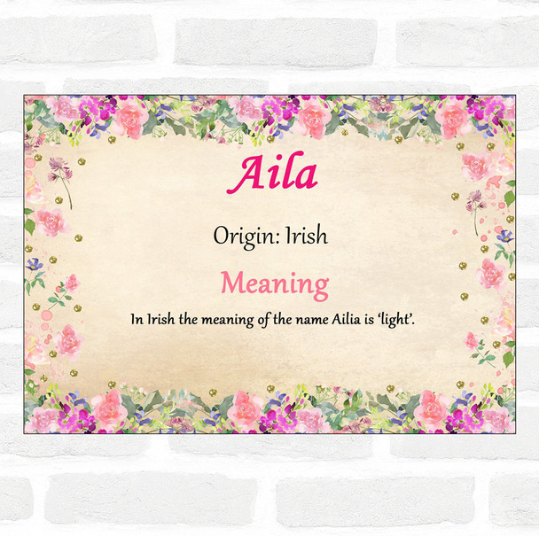 Aila Name Meaning Floral Certificate