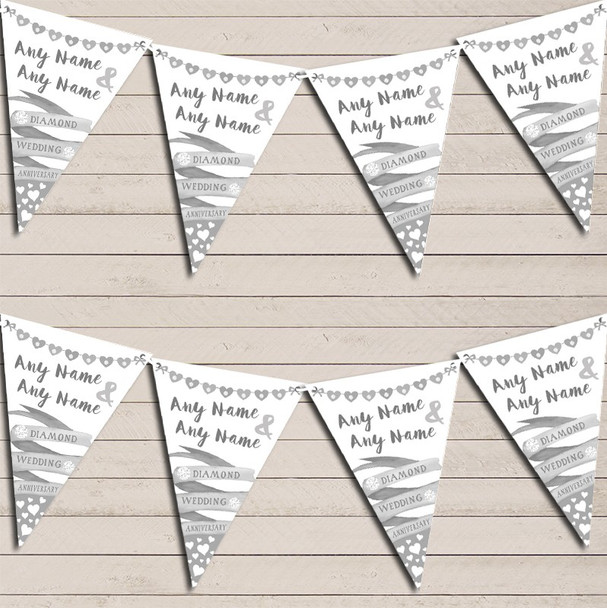 Banner & Hearts Diamond 60th Wedding Day Married Bunting Garland Party Banner