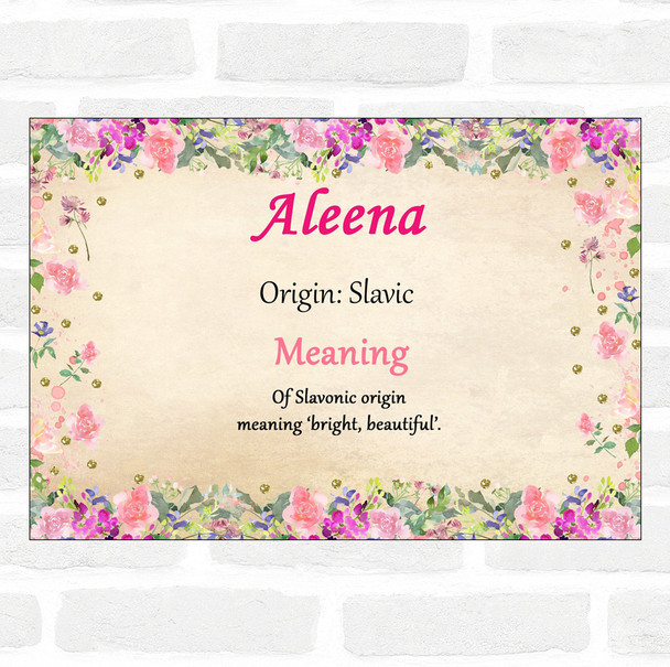 Aleena Name Meaning Floral Certificate