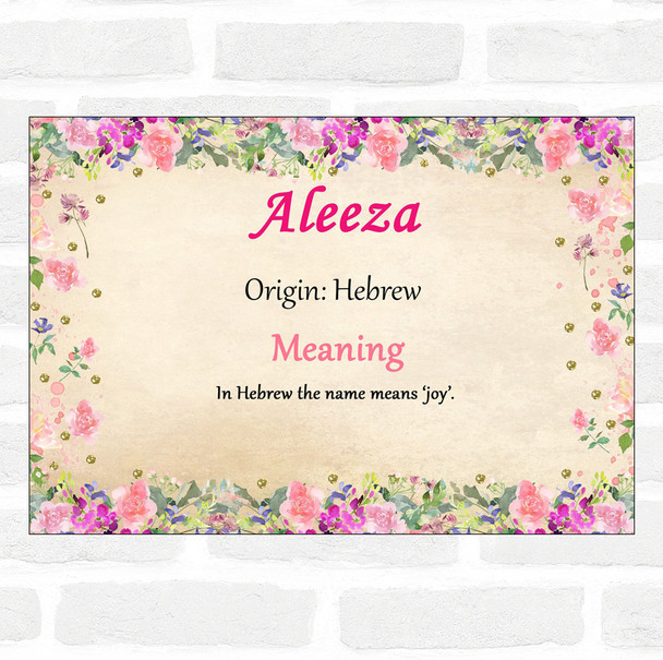 Aleeza Name Meaning Floral Certificate