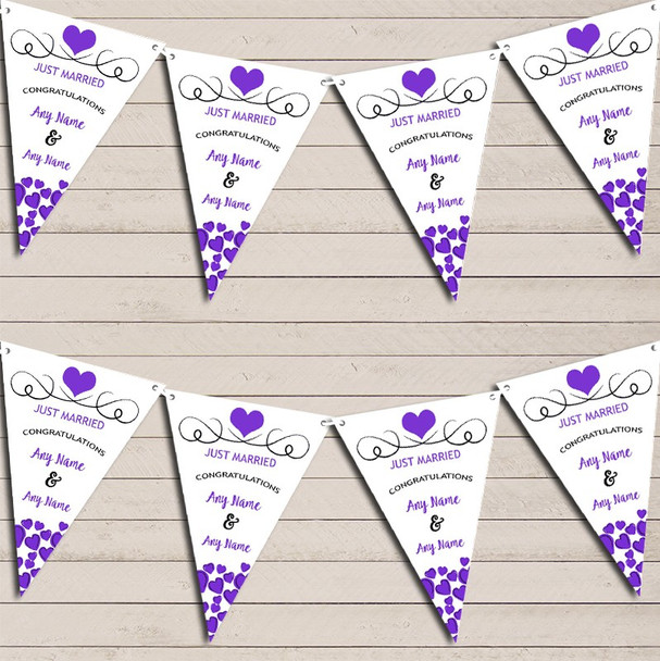 Hearts Party Decoration Just Married Purple Wedding Day Bunting Party Banner