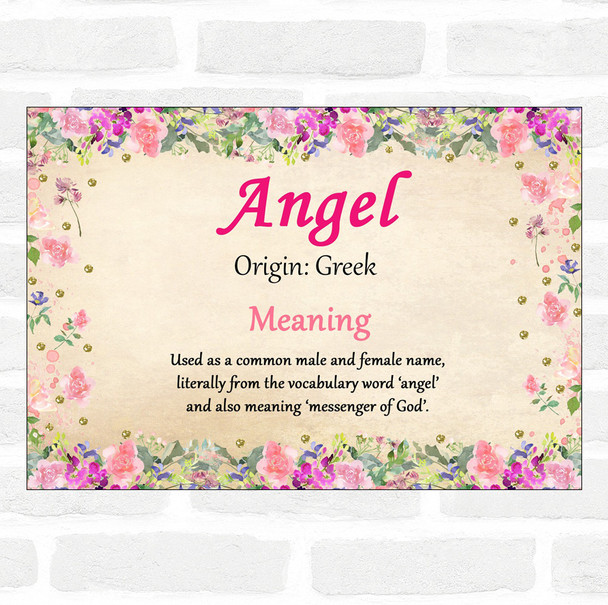 Angel Name Meaning Floral Certificate