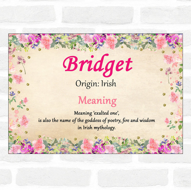 Bridget Name Meaning Floral Certificate