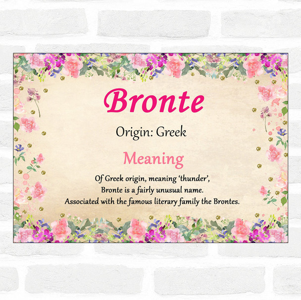 Bronte Name Meaning Floral Certificate