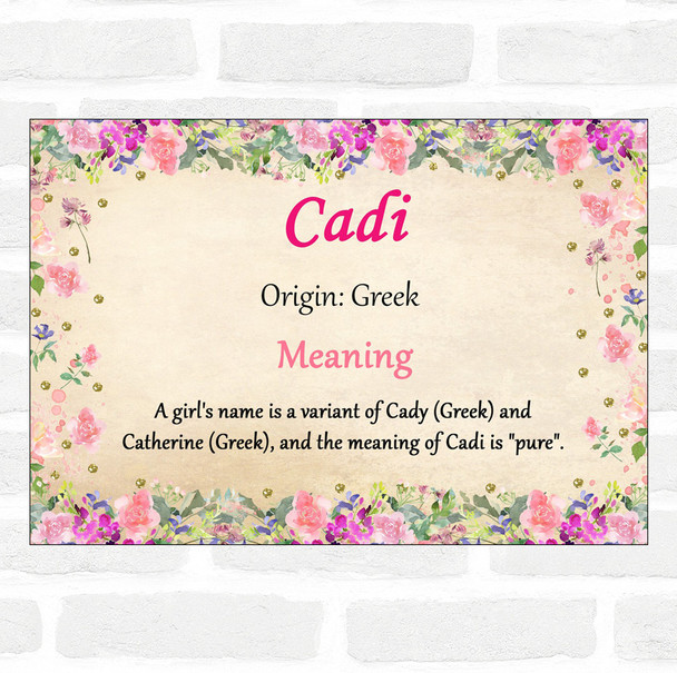 Cadi Name Meaning Floral Certificate