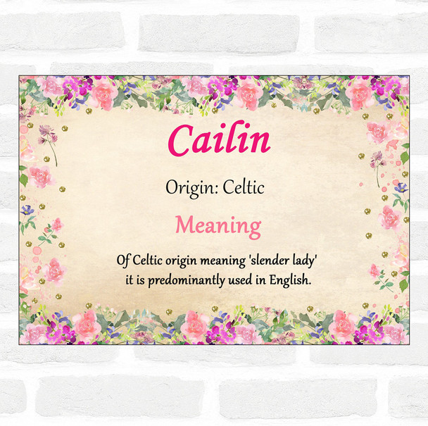 Cailin Name Meaning Floral Certificate