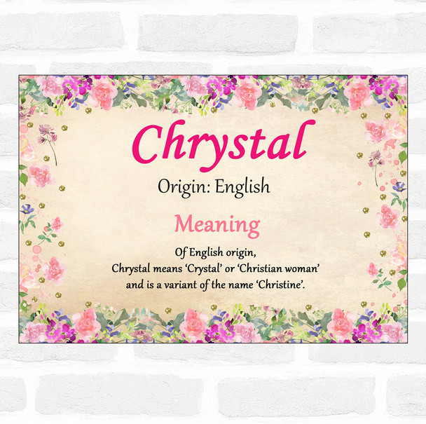 Chrystal Name Meaning Floral Certificate