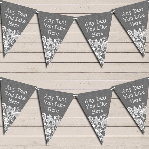 Dark Grey Burlap & Lace Wedding Day Married Bunting Garland Party Banner