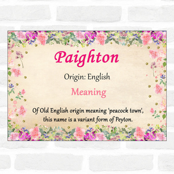 Paighton Name Meaning Floral Certificate