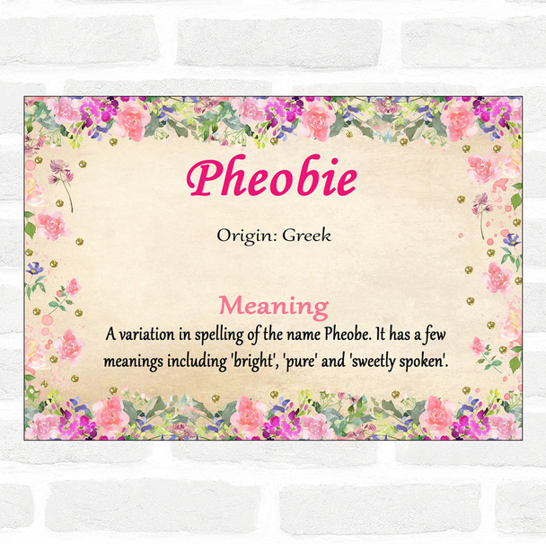 Pheobie Name Meaning Floral Certificate