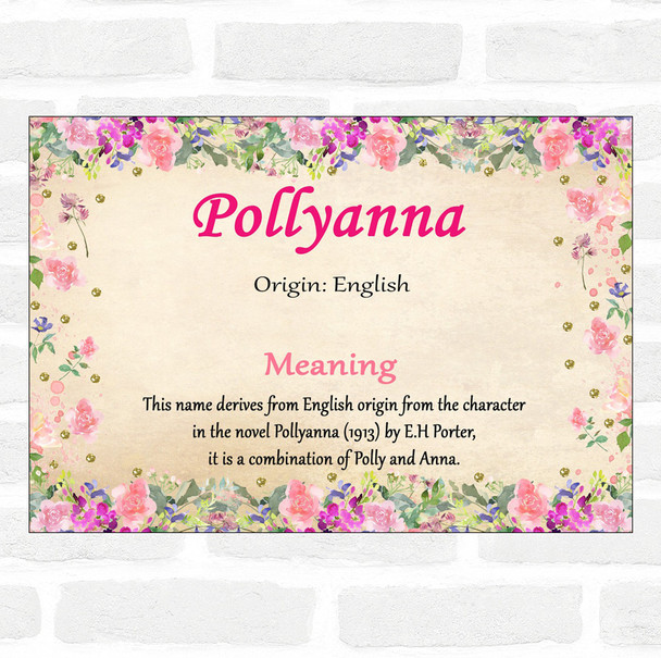 Pollyanna Name Meaning Floral Certificate