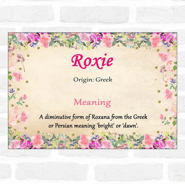 Roxie Name Meaning Floral Certificate