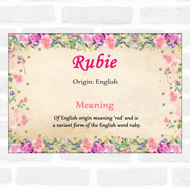 Rubie Name Meaning Floral Certificate