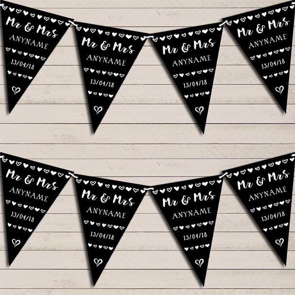 Mr & Mrs Hearts Black Wedding Day Married Bunting Garland Party Banner