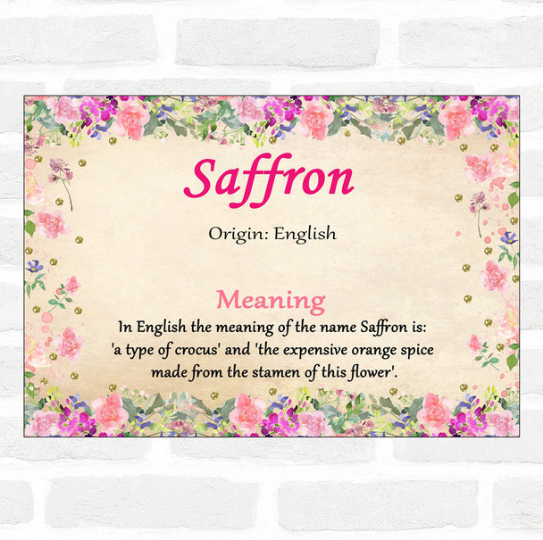 Saffron Name Meaning Floral Certificate