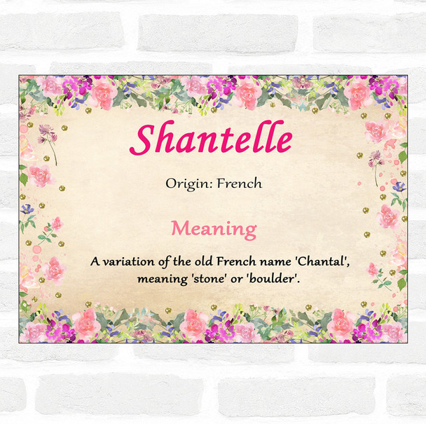Shantelle Name Meaning Floral Certificate