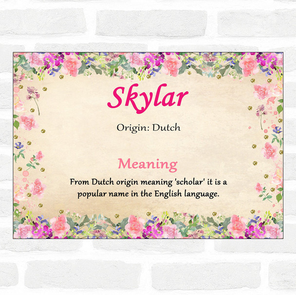 Skylar Name Meaning Floral Certificate