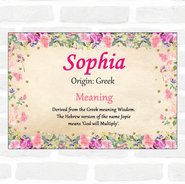 Sophia Name Meaning Floral Certificate