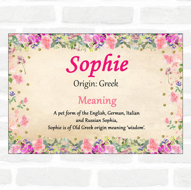 Sophie Name Meaning Floral Certificate