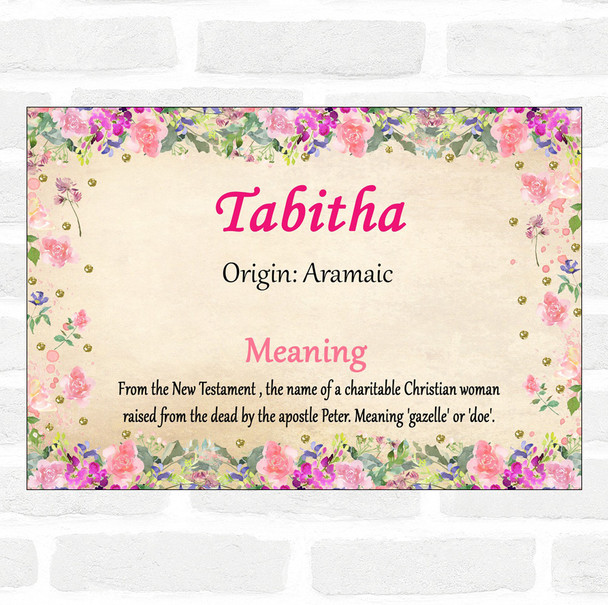 Tabitha Name Meaning Floral Certificate