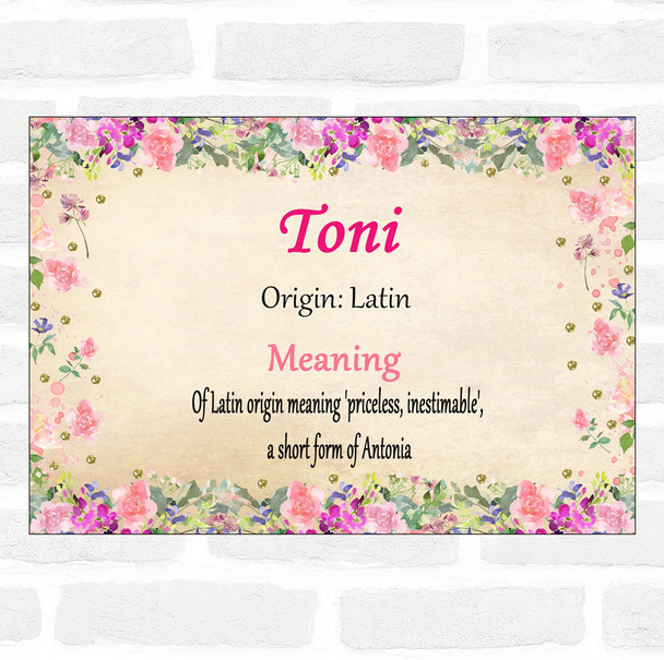 Toni Name Meaning Floral Certificate