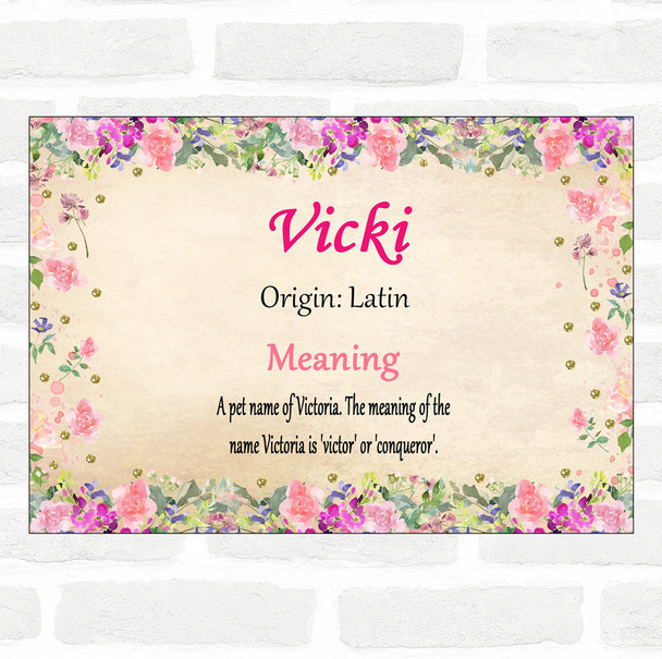 Vicki Name Meaning Floral Certificate