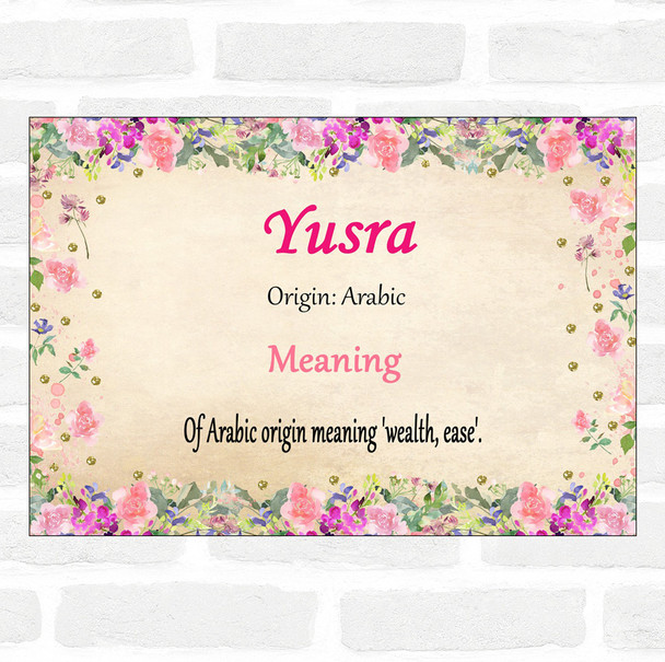 Yusra Name Meaning Floral Certificate