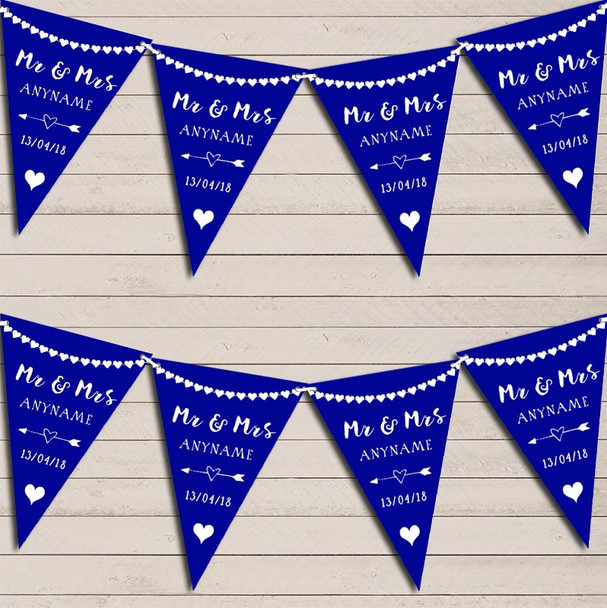 Heart Mr & Mrs Royal Blue Wedding Day Married Bunting Party Banner