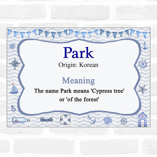 Park Name Meaning Nautical Certificate