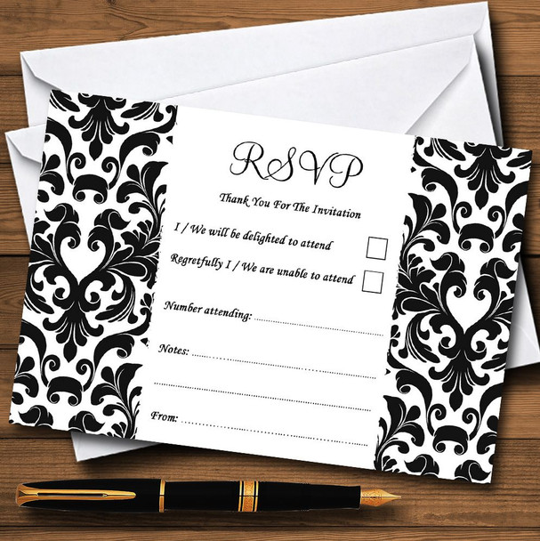 Black, Pink & White Damask RSVP Cards