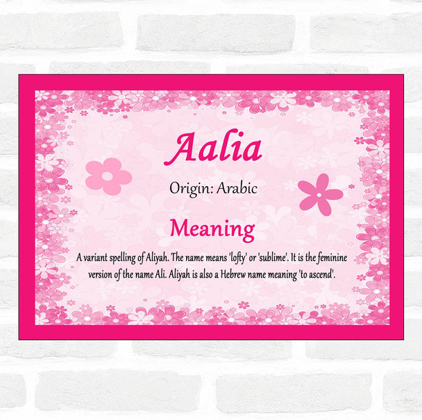 Aalia Name Meaning Pink Certificate
