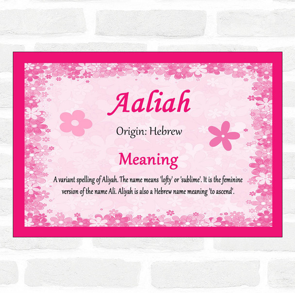 Aaliah Name Meaning Pink Certificate