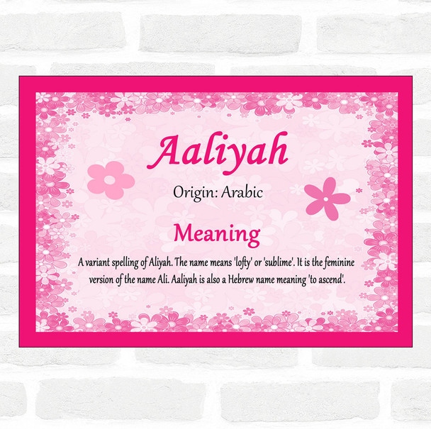 Aaliyah Name Meaning Pink Certificate