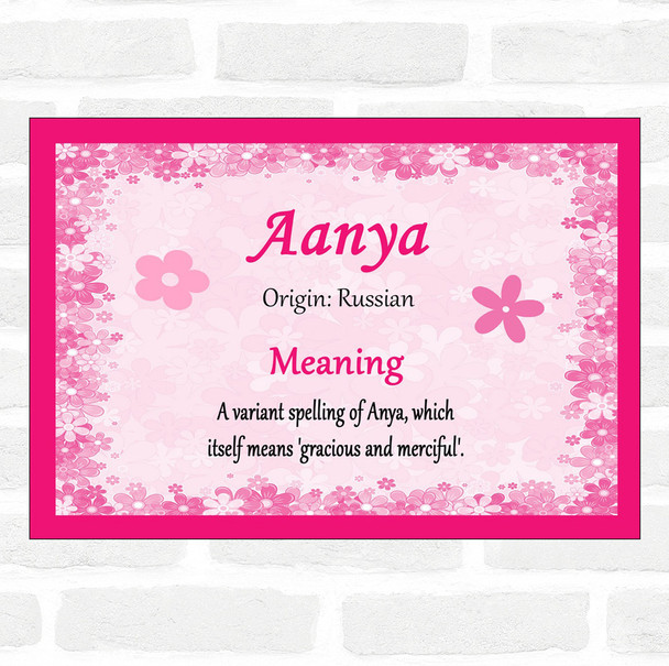 Aanya Name Meaning Pink Certificate