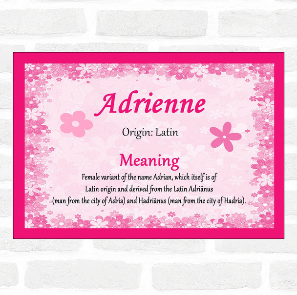 Adrienne Name Meaning Pink Certificate