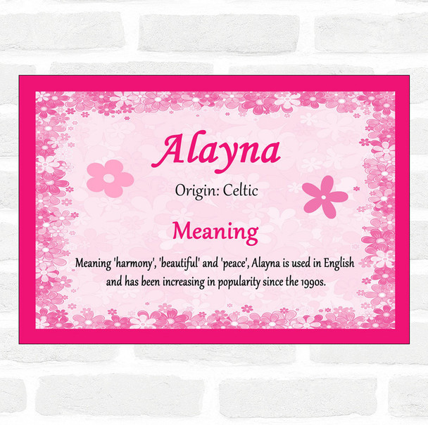 Alayna Name Meaning Pink Certificate