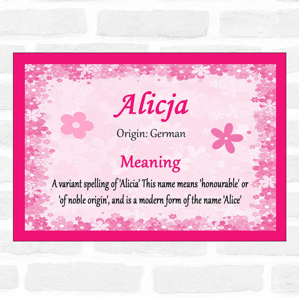 Alicja Name Meaning Pink Certificate