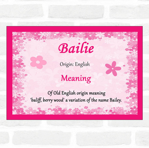 Bailie Name Meaning Pink Certificate