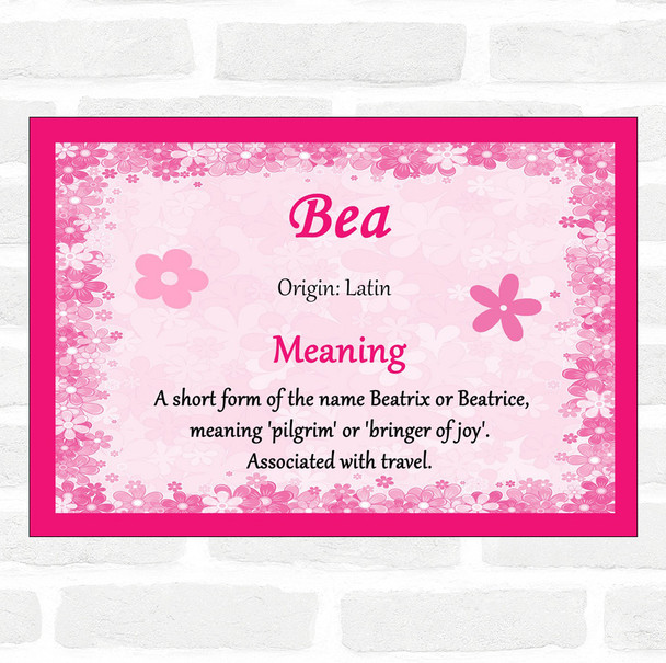 Bea Name Meaning Pink Certificate